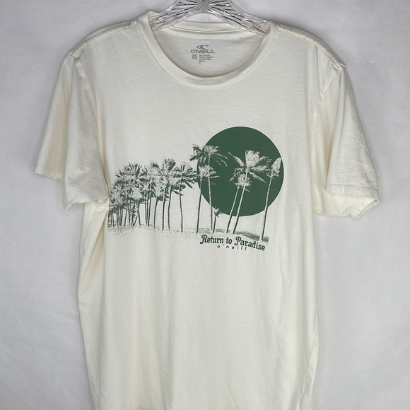 O'Neill Tops - O’Neill Palm Tree Front  Green & Cream T-Shirt